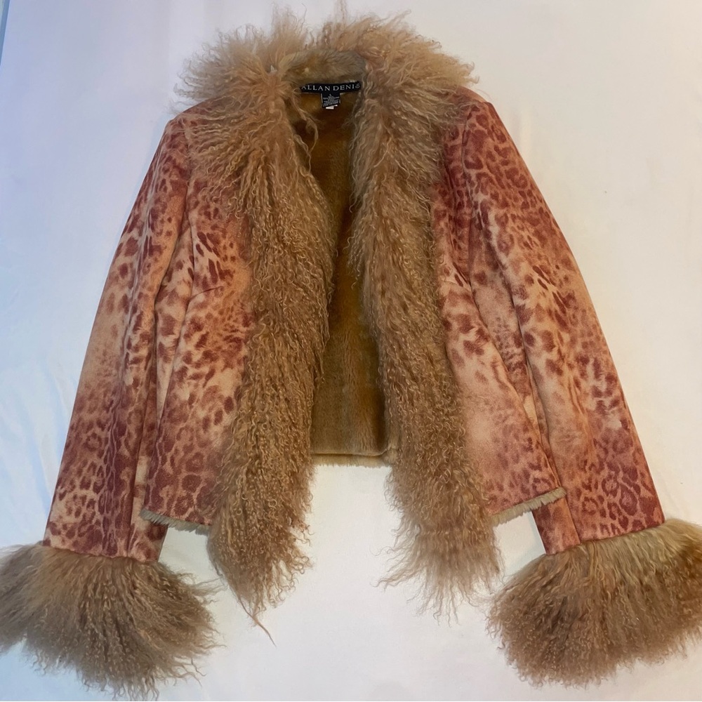 Allan Denis Mongolian Lamb Fur Trim Coat Y2K Penny Lane Style Women’s L